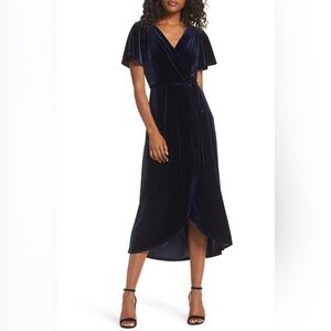 Velvet faux wrap midi dress (Navy) Chelsea28